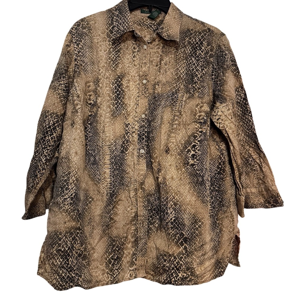 Lauren Ralph Lauren Women's Snake‎ Print Button-Down Shirt 1X 100% Cotton